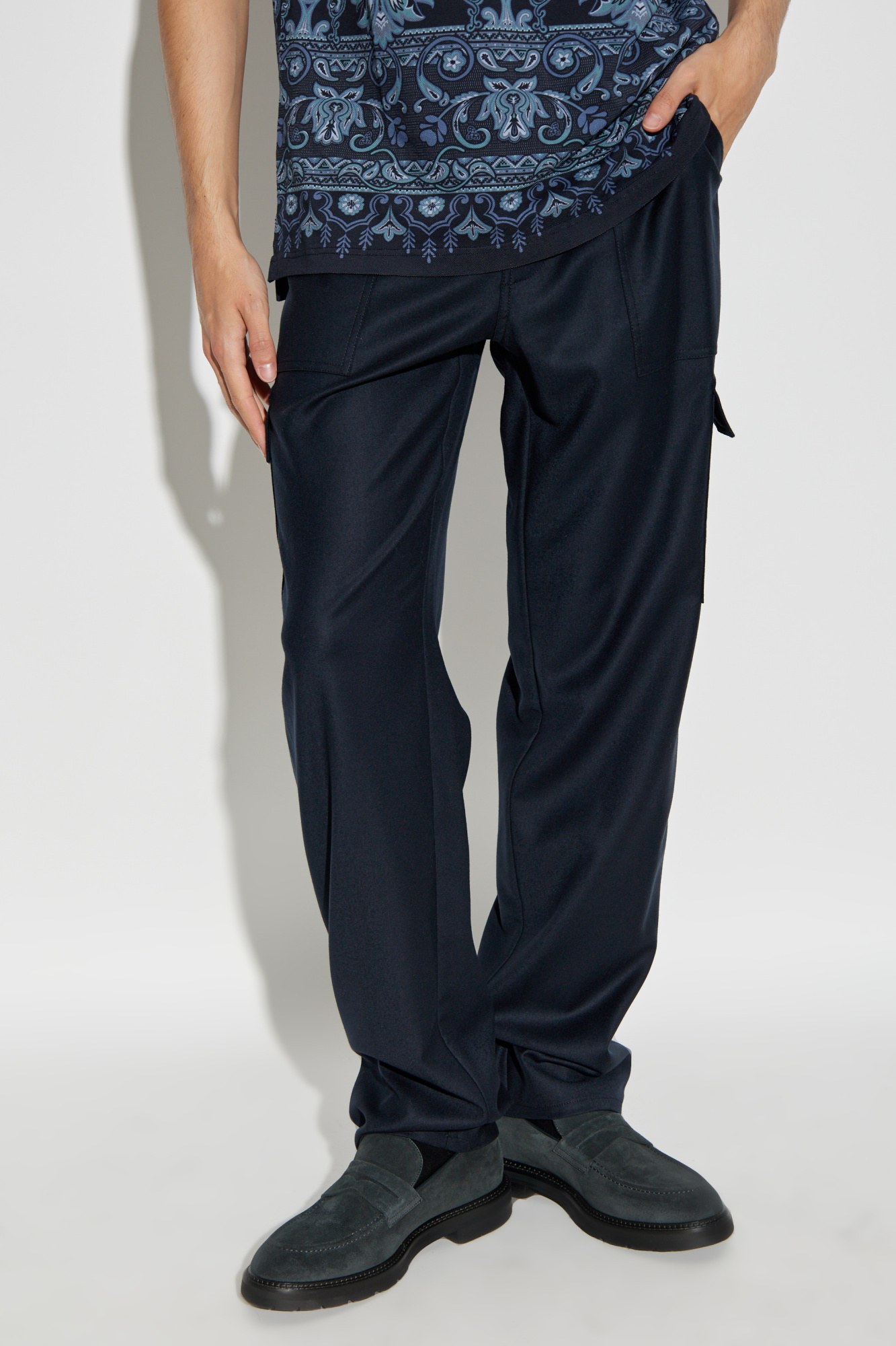 パンツ Etro Blue Viscose Straight Trousers ETRO paisley-jacquard slim-cut Trousers | Blue | FARFETCH